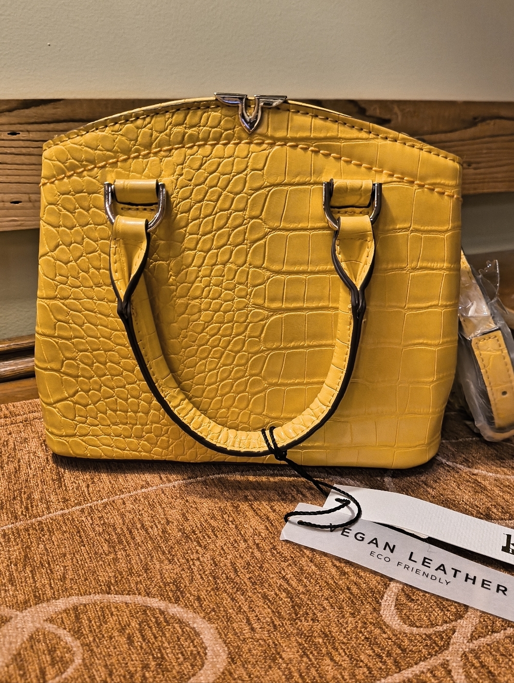 NWT Kate Landry Yellow Croc-Embossed Satchel - Picture 8 of 8